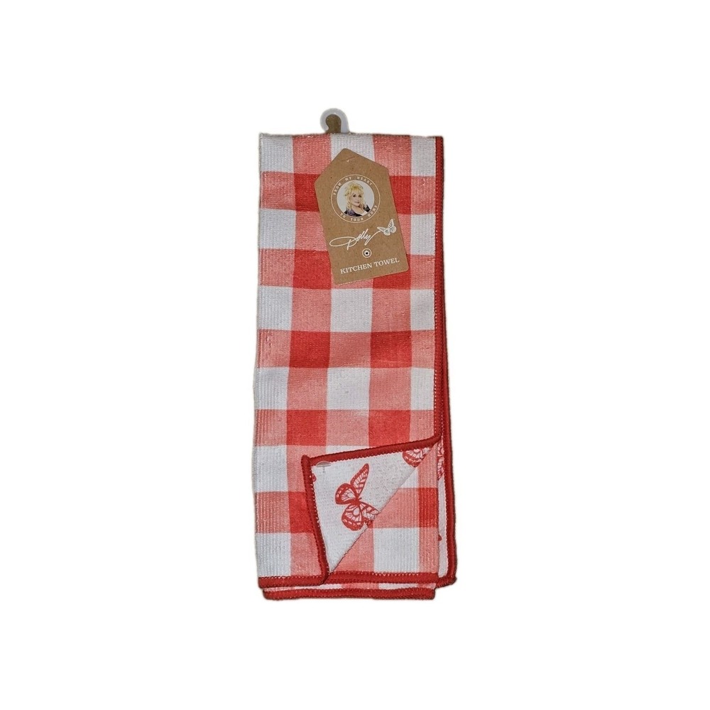 Dolly Parton Red Plaid Kitchen Towel Butterflies, 2025 COLLECTION NEW #848-851